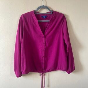 Pink, Purple Button down Apt 9 Blouse Long Sleeve V neck Medium Business Casual